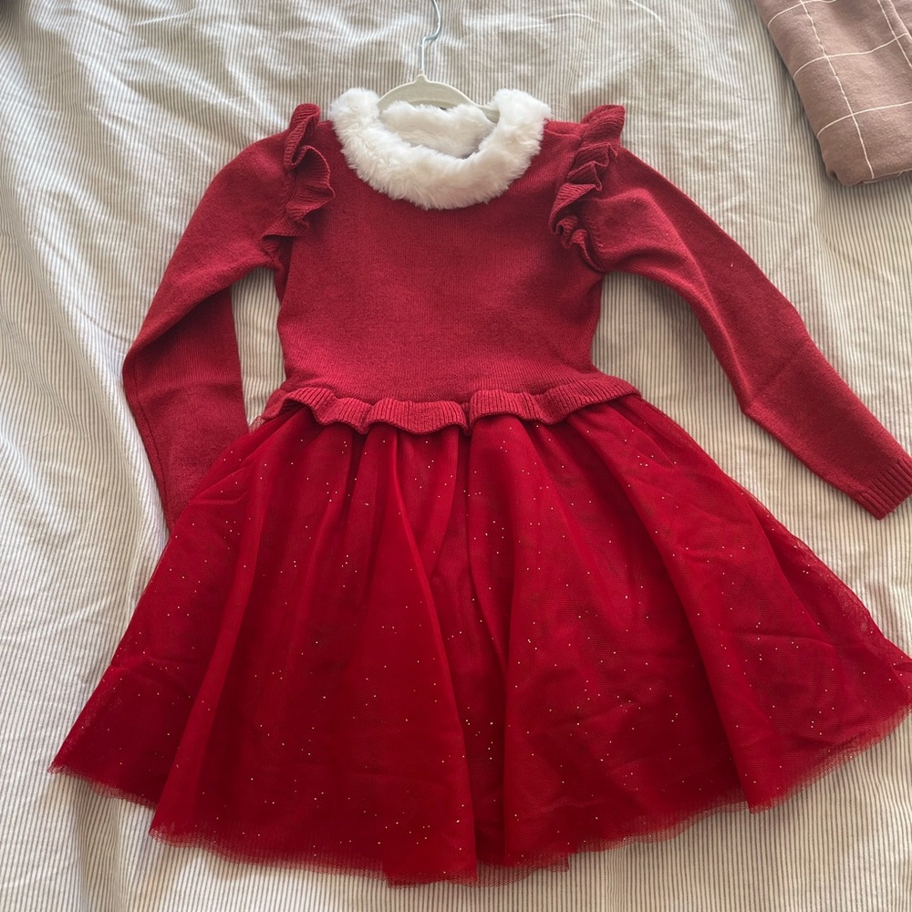 Red Holiday Dress with Faux Fur Collar